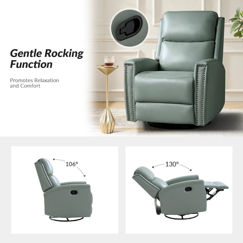 Fauteuil inclinable pivotant à bascule Fiacro 30,31 pouces de large, en cuir véritable moderne, avec garnitures cloutées