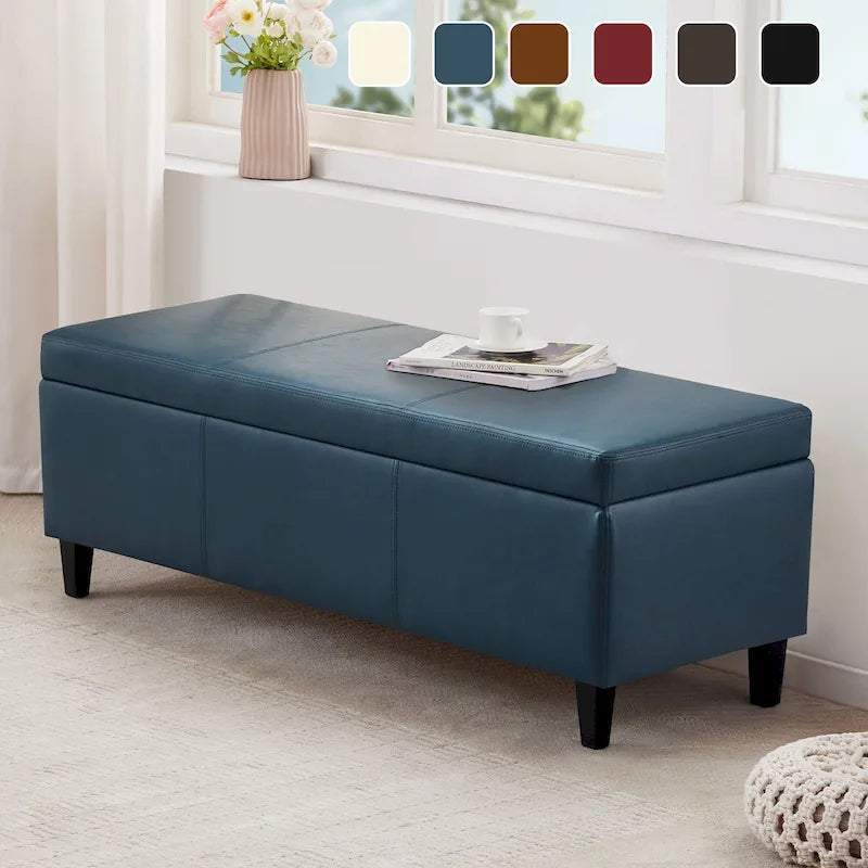 Pouf de rangement rectangulaire capitonné en similicuir (50,3 x 17,50 x 18 cm)