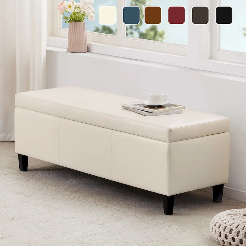 Pouf de rangement rectangulaire capitonné en similicuir (50,3 x 17,50 x 18 cm)