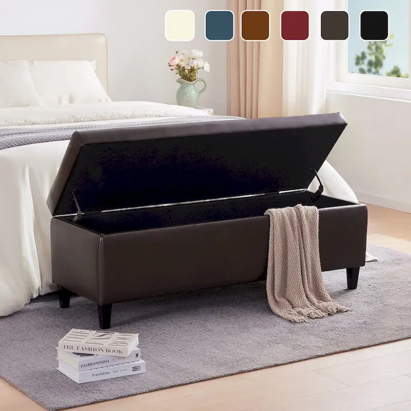 Pouf de rangement rectangulaire capitonné en similicuir (50,3 x 17,50 x 18 cm)