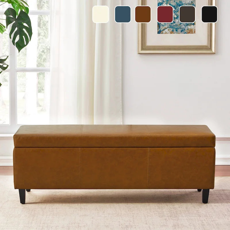 Pouf de rangement rectangulaire capitonné en similicuir (50,3 x 17,50 x 18 cm)