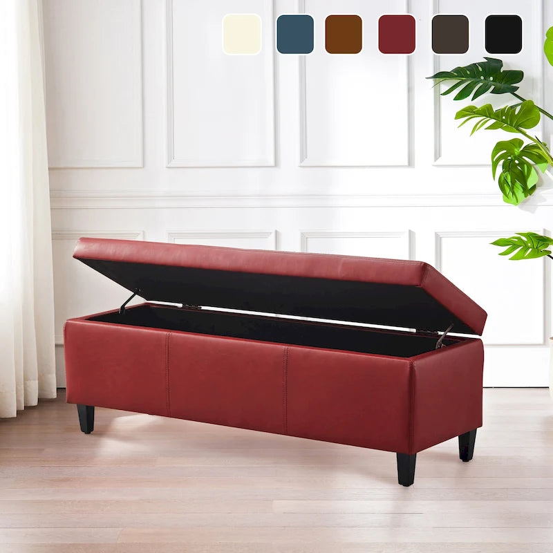 Pouf de rangement rectangulaire capitonné en similicuir (50,3 x 17,50 x 18 cm)