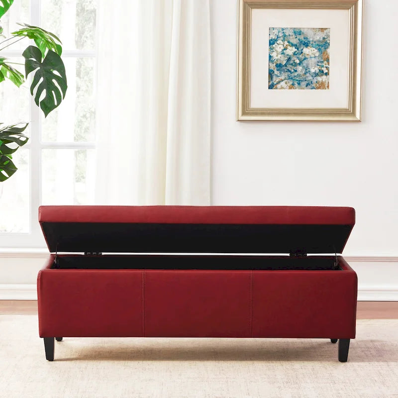 Pouf de rangement rectangulaire capitonné en similicuir (50,3 x 17,50 x 18 cm)
