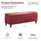 Pouf de rangement rectangulaire capitonné en similicuir (50,3 x 17,50 x 18 cm)