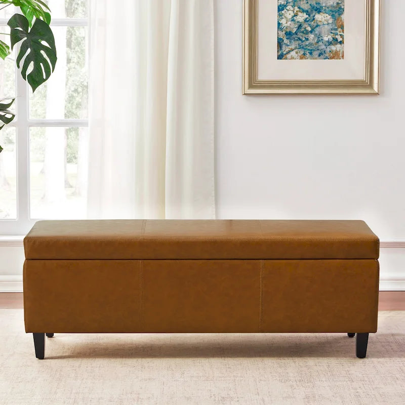 Pouf de rangement rectangulaire capitonné en similicuir (50,3 x 17,50 x 18 cm)