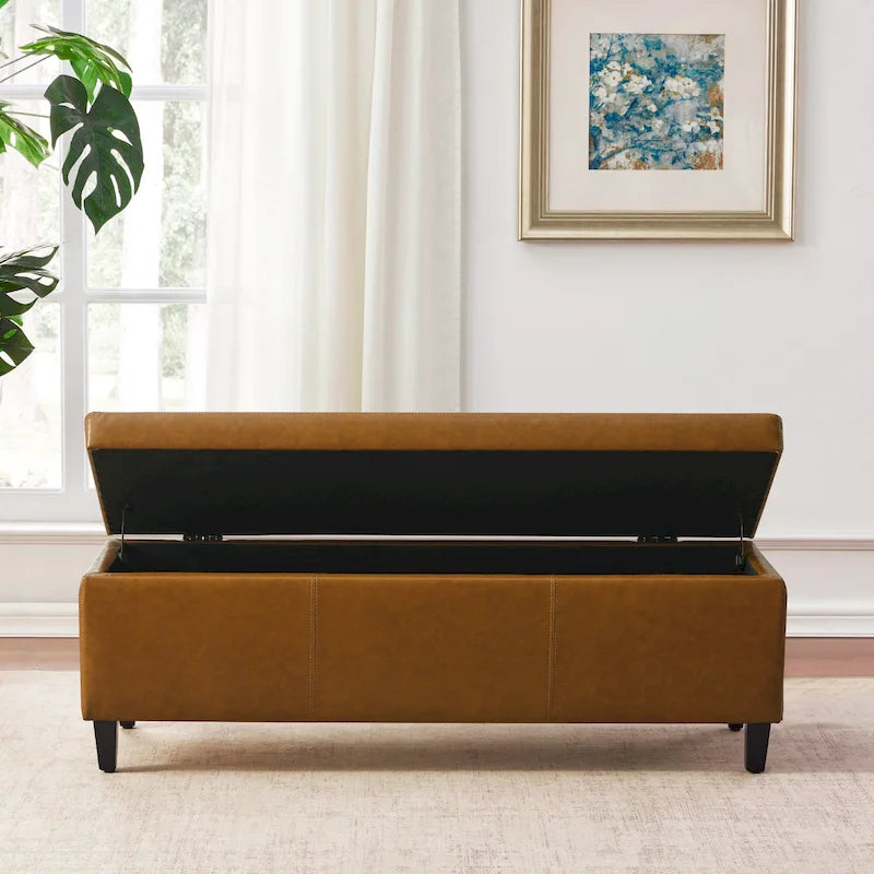 Pouf de rangement rectangulaire capitonné en similicuir (50,3 x 17,50 x 18 cm)