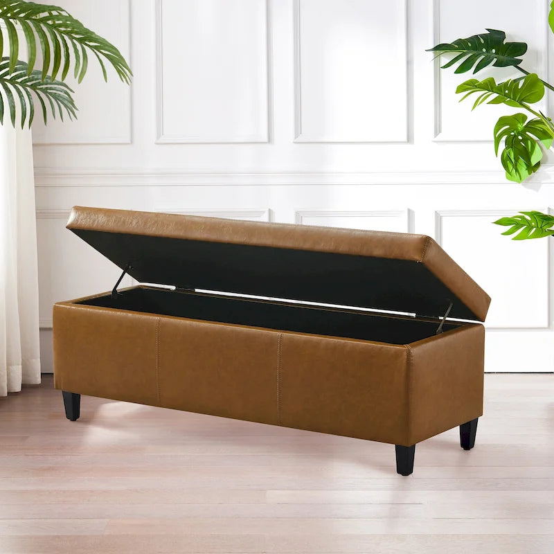 Pouf de rangement rectangulaire capitonné en similicuir (50,3 x 17,50 x 18 cm)