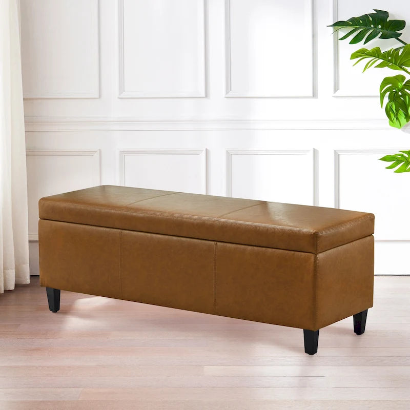 Pouf de rangement rectangulaire capitonné en similicuir (50,3 x 17,50 x 18 cm)