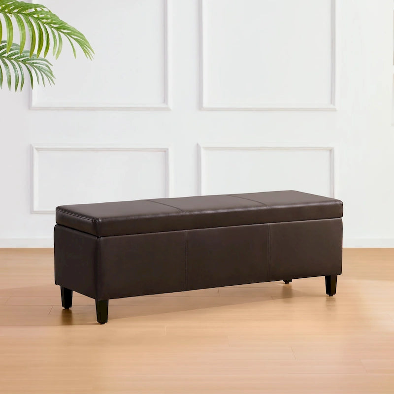 Pouf de rangement rectangulaire capitonné en similicuir (50,3 x 17,50 x 18 cm)