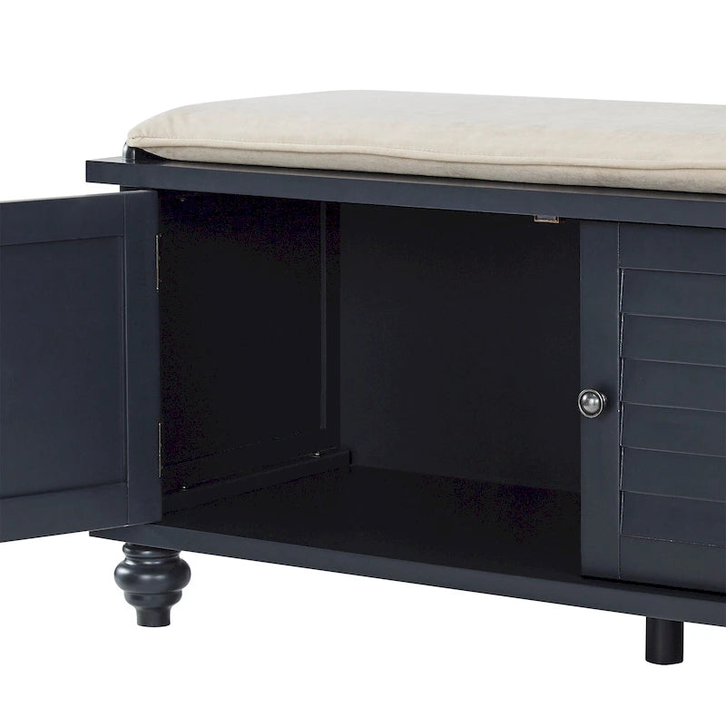 Banc de rangement à porte persienne avec coussin en velours Maybelle par iNSPIRE Q Classic