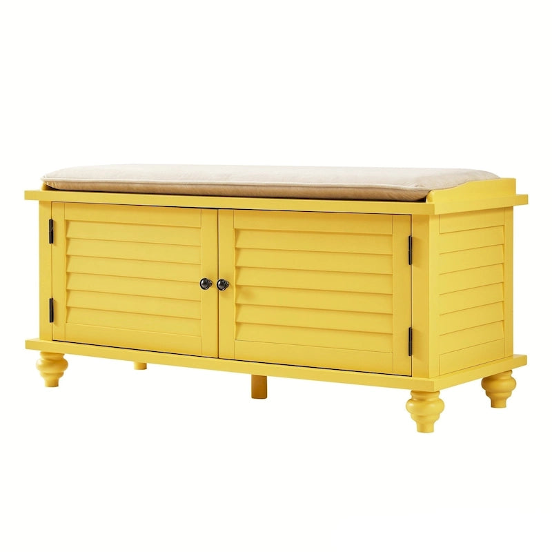 Banc de rangement à porte persienne avec coussin en velours Maybelle par iNSPIRE Q Classic