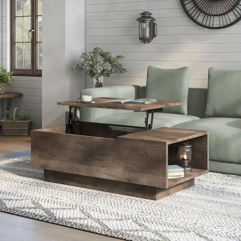Table basse Uver Rustic 47 pouces à plateau relevable et une étagère, par Furniture of America
