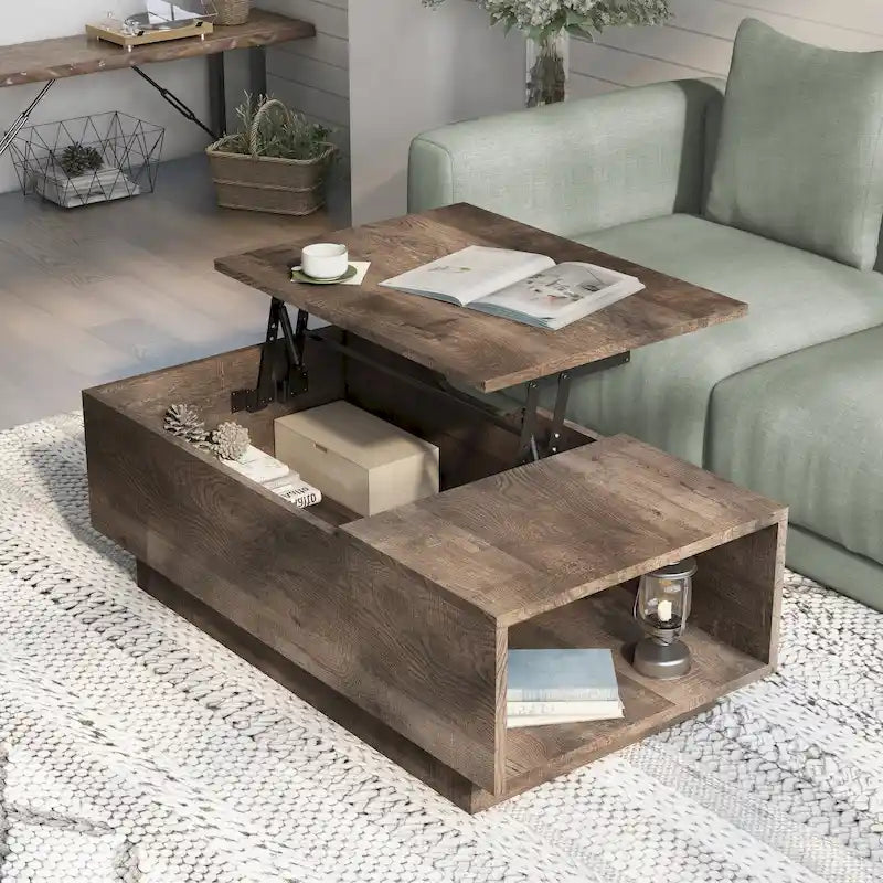 Table basse Uver Rustic 47 pouces à plateau relevable et une étagère, par Furniture of America