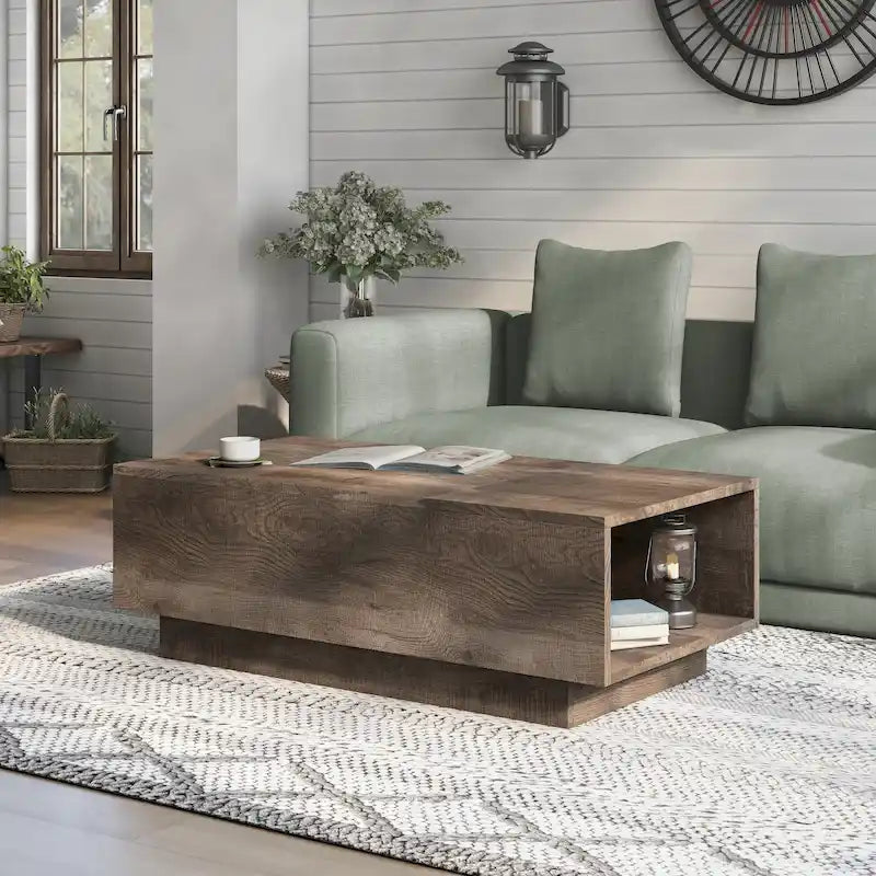 Table basse Uver Rustic 47 pouces à plateau relevable et une étagère, par Furniture of America