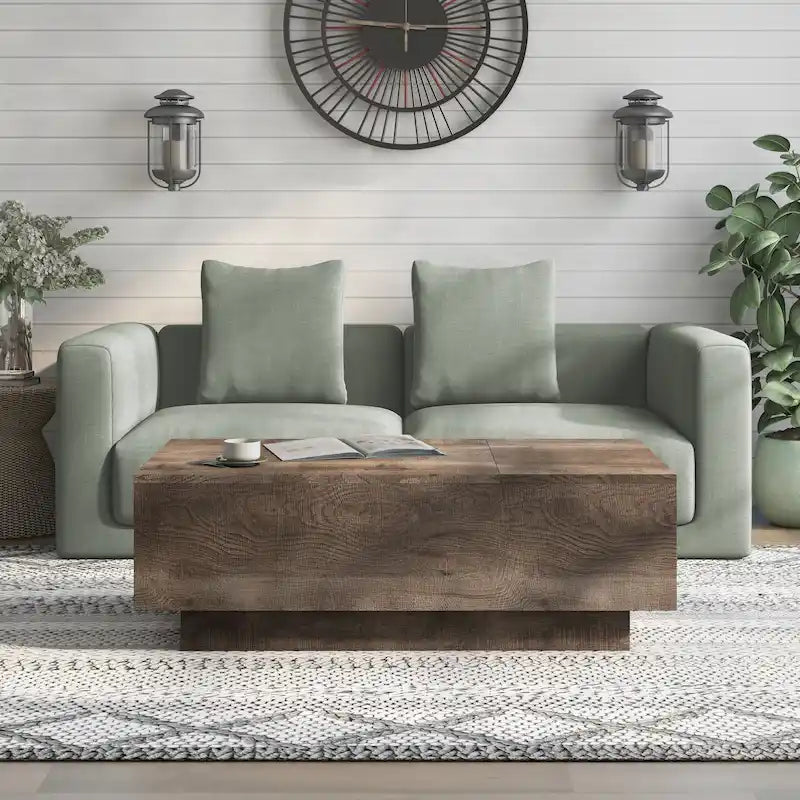 Table basse Uver Rustic 47 pouces à plateau relevable et une étagère, par Furniture of America