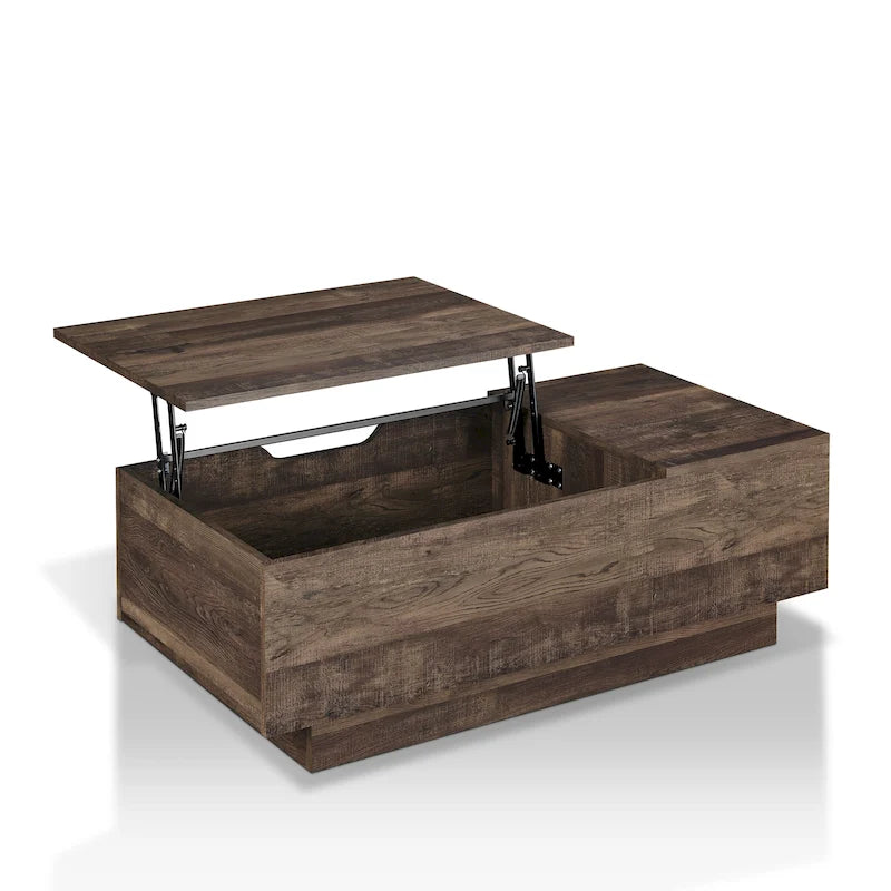Table basse Uver Rustic 47 pouces à plateau relevable et une étagère, par Furniture of America