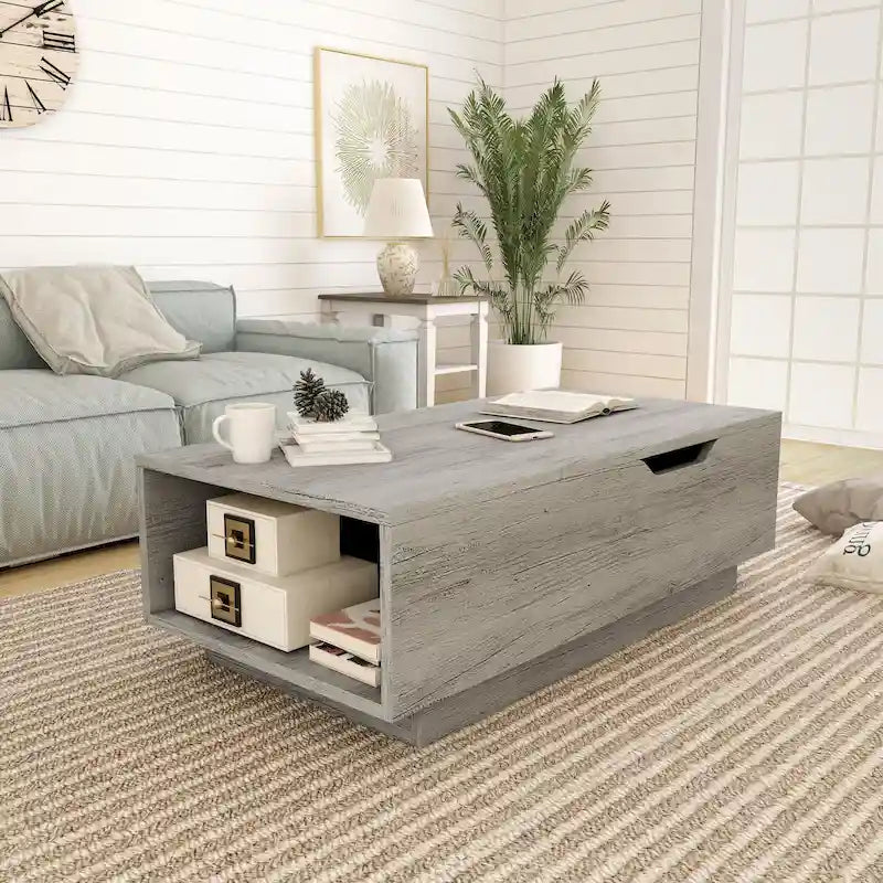 Table basse Uver Rustic 47 pouces à plateau relevable et une étagère, par Furniture of America
