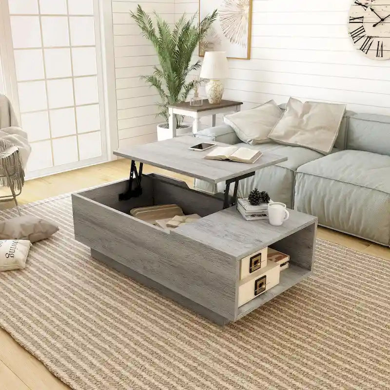 Table basse Uver Rustic 47 pouces à plateau relevable et une étagère, par Furniture of America