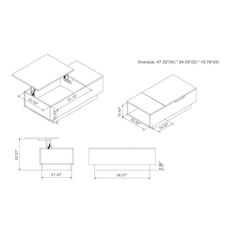 Table basse Uver Rustic 47 pouces à plateau relevable et une étagère, par Furniture of America