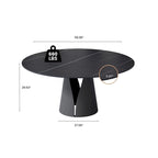 Table de salle à manger ronde blanche moderne, plateau en pierre frittée, piètement en acier au carbone noir massif