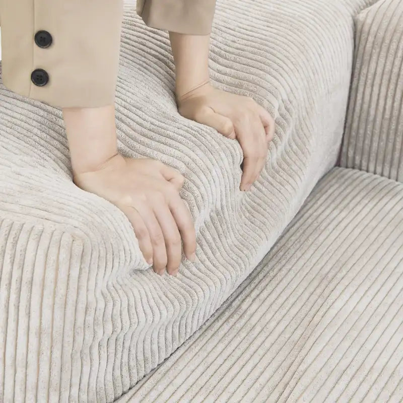 Canapé d'angle moderne en forme de L avec 5 coussins et pouf méridienne, housses de coussins amovibles
