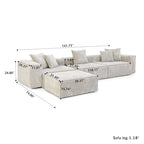 Canapé d'angle moderne en forme de L avec 5 coussins et pouf méridienne, housses de coussins amovibles