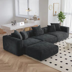 Canapé d'angle moderne en forme de L avec 5 coussins et pouf méridienne, housses de coussins amovibles
