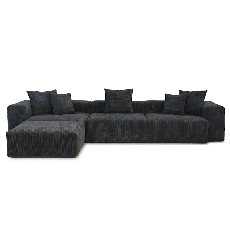 Canapé d'angle moderne en forme de L avec 5 coussins et pouf méridienne, housses de coussins amovibles