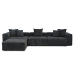 Canapé d'angle moderne en forme de L avec 5 coussins et pouf méridienne, housses de coussins amovibles