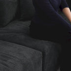 Canapé d'angle moderne en forme de L avec 5 coussins et pouf méridienne, housses de coussins amovibles