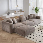 Canapé d'angle moderne en forme de L avec 5 coussins et pouf méridienne, housses de coussins amovibles