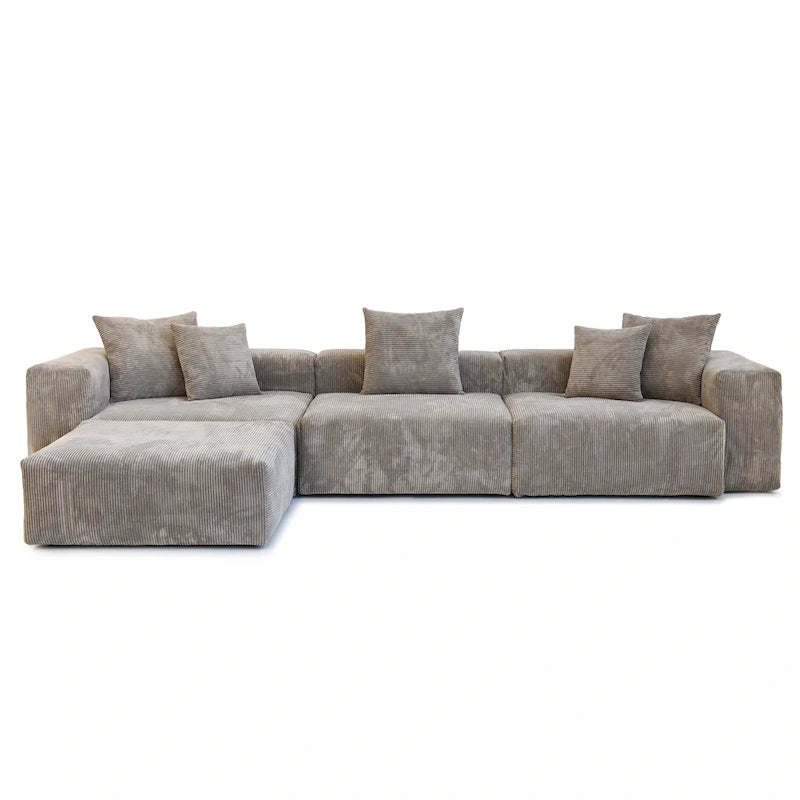 Canapé d'angle moderne en forme de L avec 5 coussins et pouf méridienne, housses de coussins amovibles