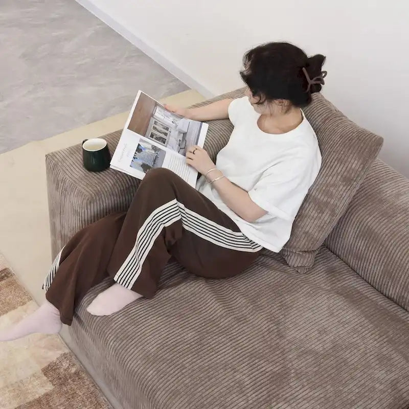 Canapé d'angle moderne en forme de L avec 5 coussins et pouf méridienne, housses de coussins amovibles
