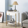 Table d'appoint moderne Myhozm avec tiroir de rangement, table de chevet ronde avec pieds en métal pour salon, chambre, bureau