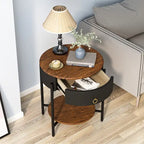 Table d'appoint moderne Myhozm avec tiroir de rangement, table de chevet ronde avec pieds en métal pour salon, chambre, bureau