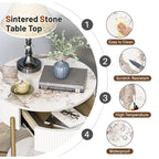 Table d'appoint moderne Myhozm avec tiroir de rangement, table de chevet ronde avec pieds en métal pour salon, chambre, bureau