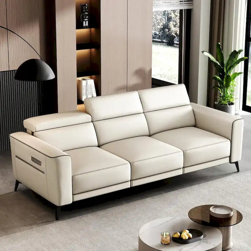 Canapé inclinable électrique en cuir de 112,5 pouces avec port de chargement USB