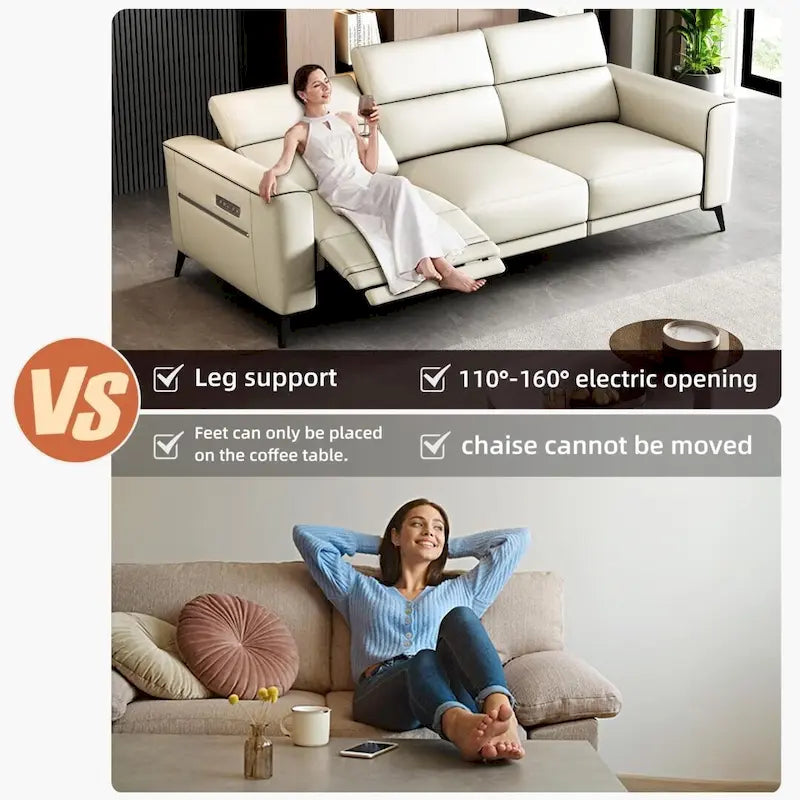 Canapé inclinable électrique en cuir de 112,5 pouces avec port de chargement USB