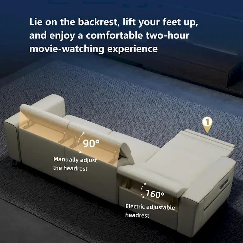 Canapé inclinable électrique en cuir de 112,5 pouces avec port de chargement USB