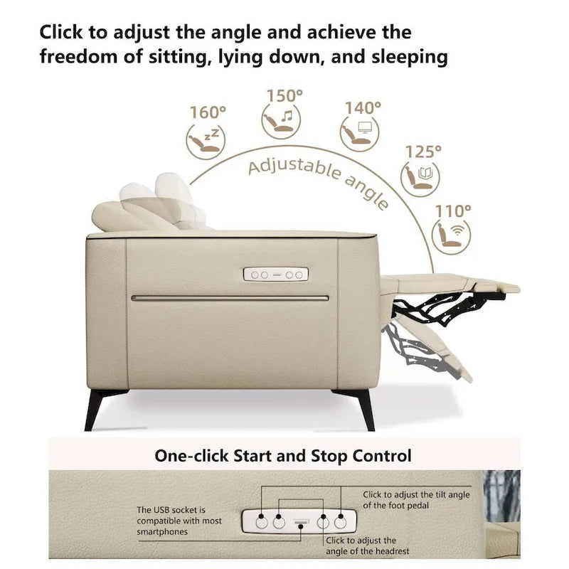 Canapé inclinable électrique en cuir de 112,5 pouces avec port de chargement USB