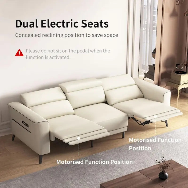 Canapé inclinable électrique en cuir de 112,5 pouces avec port de chargement USB