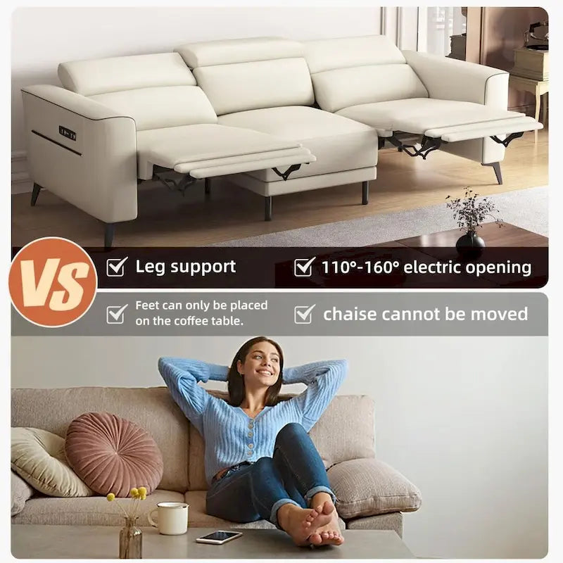 Canapé inclinable électrique en cuir de 112,5 pouces avec port de chargement USB