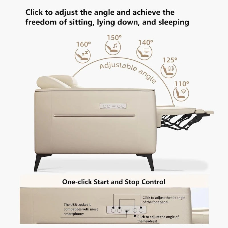 Canapé inclinable électrique en cuir de 112,5 pouces avec port de chargement USB