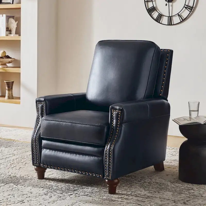 Fauteuil inclinable en cuir véritable style Mid-Century Modern, couleur cigare, orné de clous décoratifs, par HULALA HOME