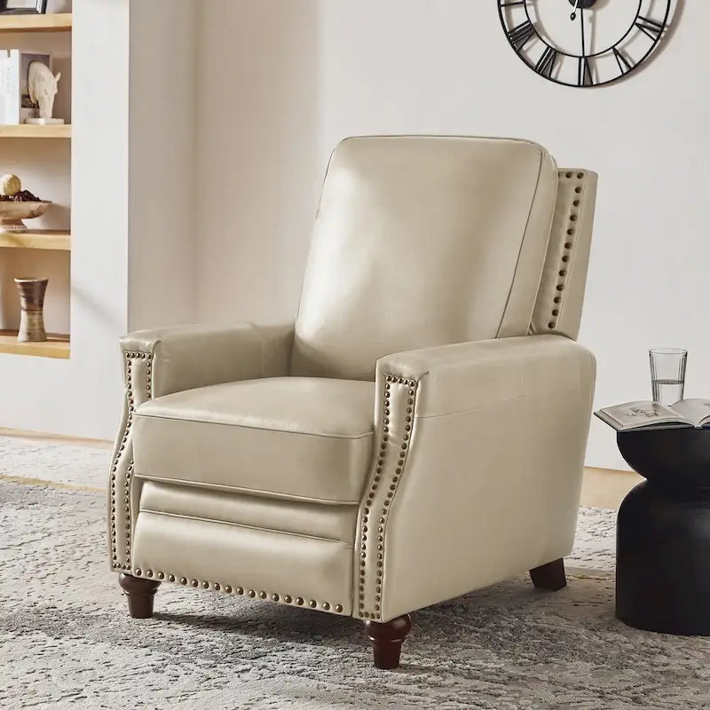 Fauteuil inclinable en cuir véritable style Mid-Century Modern, couleur cigare, orné de clous décoratifs, par HULALA HOME