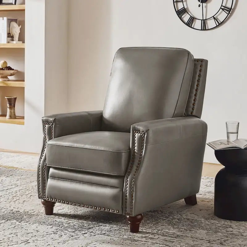 Fauteuil inclinable en cuir véritable style Mid-Century Modern, couleur cigare, orné de clous décoratifs, par HULALA HOME