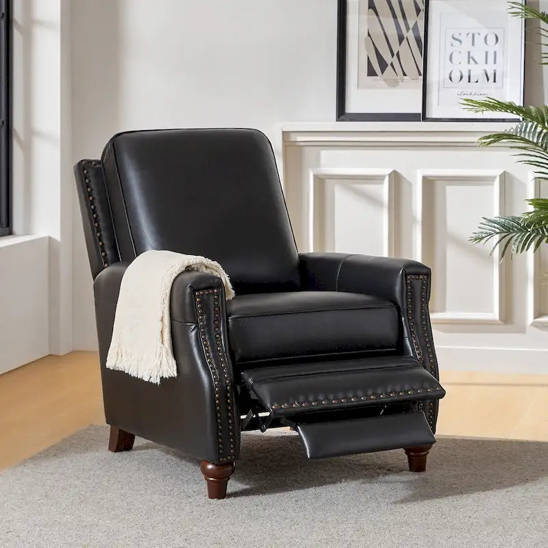 Fauteuil inclinable en cuir véritable style Mid-Century Modern, couleur cigare, orné de clous décoratifs, par HULALA HOME