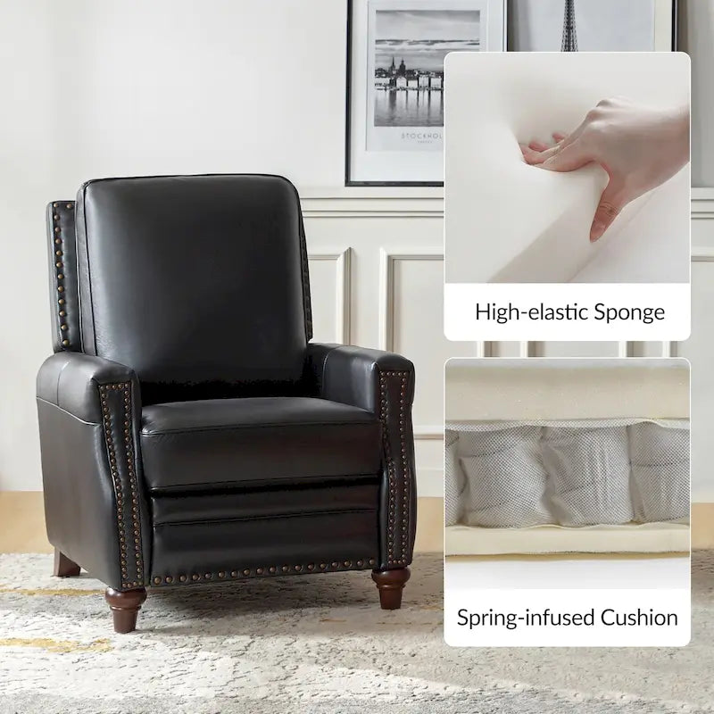 Fauteuil inclinable en cuir véritable style Mid-Century Modern, couleur cigare, orné de clous décoratifs, par HULALA HOME