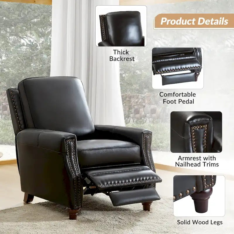 Fauteuil inclinable en cuir véritable style Mid-Century Modern, couleur cigare, orné de clous décoratifs, par HULALA HOME