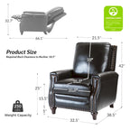 Fauteuil inclinable en cuir véritable style Mid-Century Modern, couleur cigare, orné de clous décoratifs, par HULALA HOME